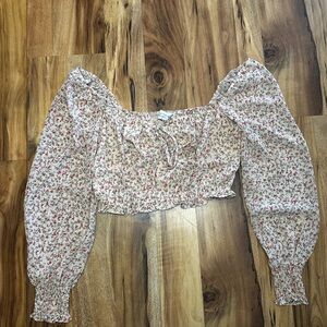 Dress Forum Los Angeles Smocked Floral Crop Top Small Cottagecore Puff Sleeve